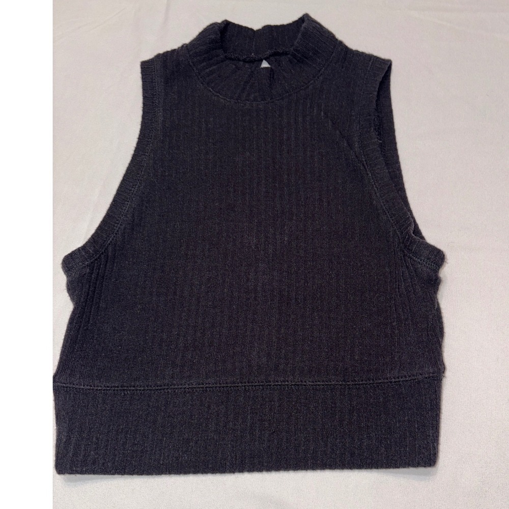 Abercrombie & Fitch Black Ribbed Mock Neck Keyhole Back Crop Sweater Tank XS